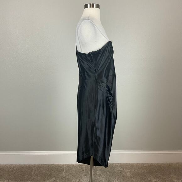 Adrianna Papell Satin One Shoulder Long Sleeve Midi Cocktail Dress Black Size 10 - Picture 3 of 14